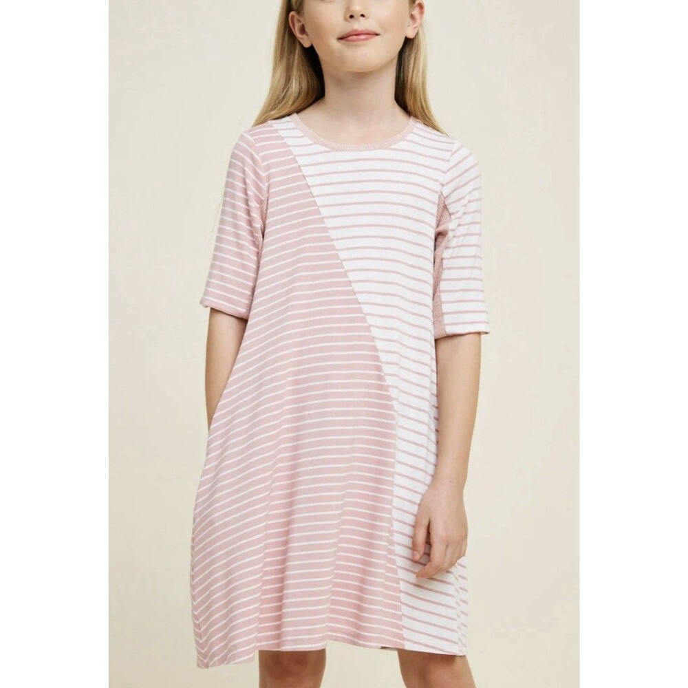 Hayden Girls "Contrast Striped Swing Mini Dress" Size Large With Pockets!